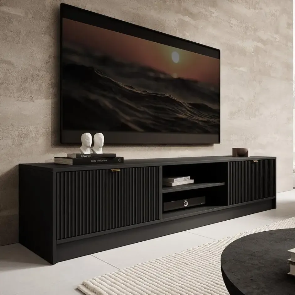 Meubella - TV-Meubel Tavares - Zwart - 180 cm