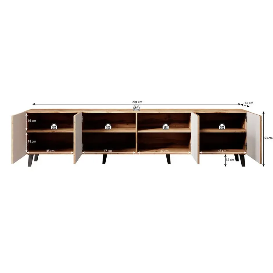 Meubella - TV-Meubel Vintar - Eiken - 200 cm