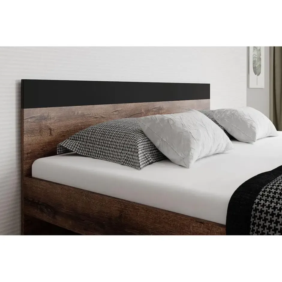 Meubella - Tweepersoonsbed Brown - Zwart - Eiken - 180x200 cm