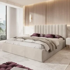 Meubella - Tweepersoonsbed Chief - Beige - Velvet - 180x200 cm