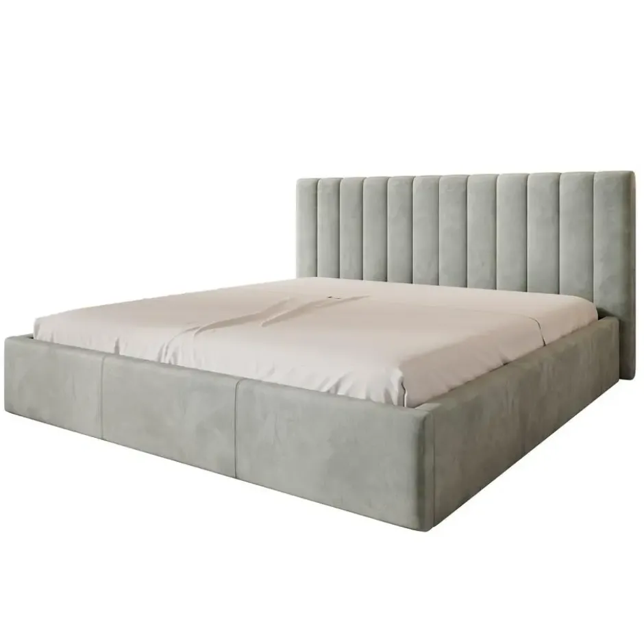 Meubella - Tweepersoonsbed Chief - Grijs - Velvet - 200x200 cm