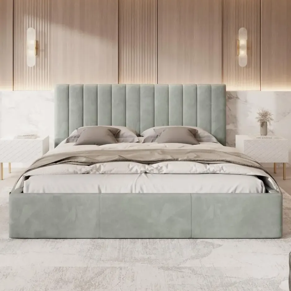 Meubella - Tweepersoonsbed Chief - Grijs - Velvet - 200x200 cm