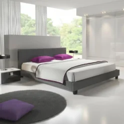 Meubella - Tweepersoonsbed George - Grijs - Stof - 140x200 cm