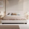 Meubella - Tweepersoonsbed George - Beige ribstof - 160x200 cm