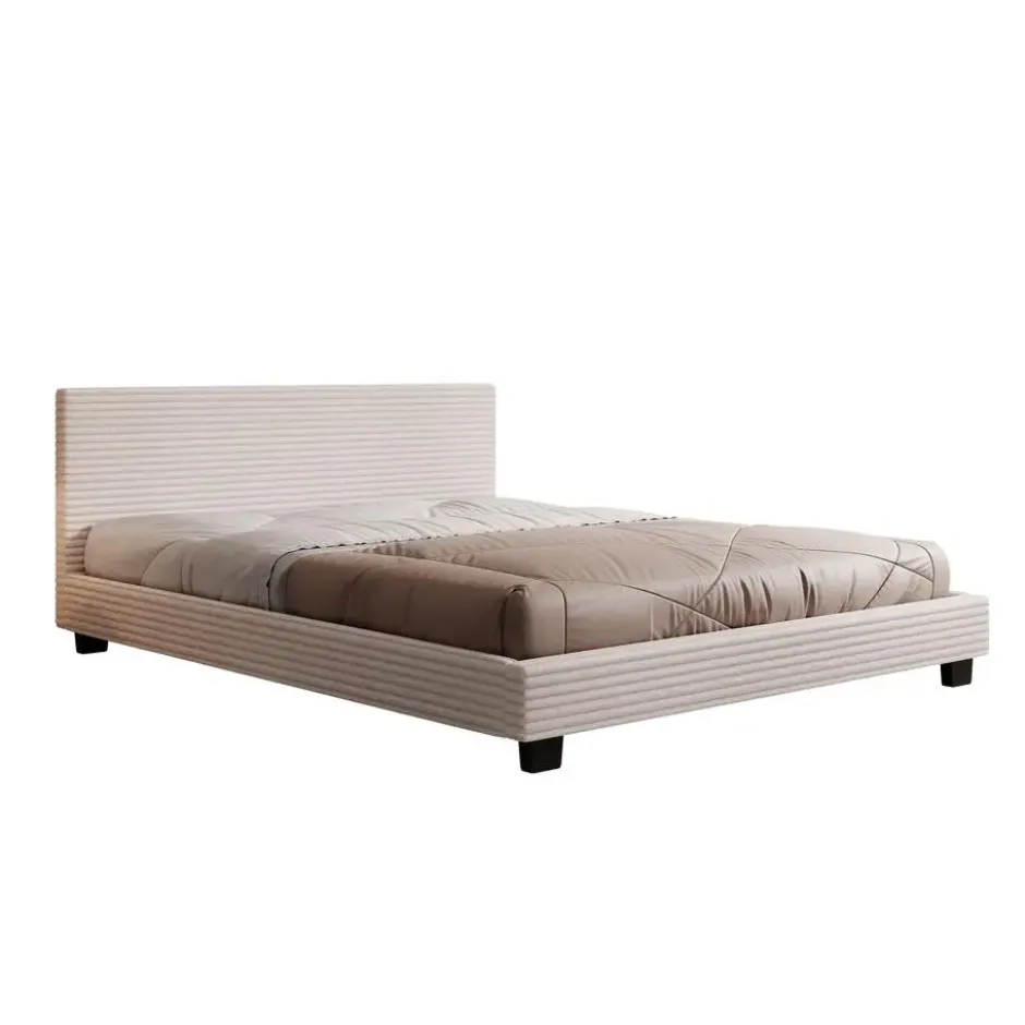 Meubella - Tweepersoonsbed George - Beige ribstof - 160x200 cm