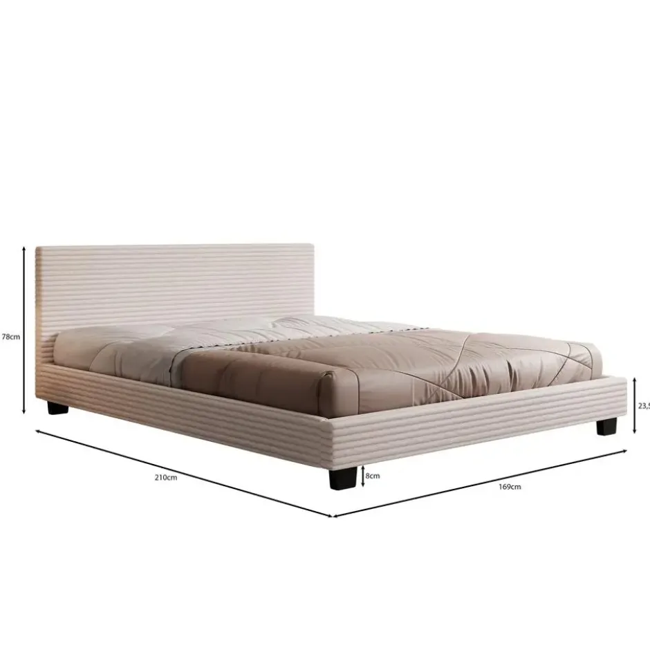 Meubella - Tweepersoonsbed George - Beige ribstof - 160x200 cm