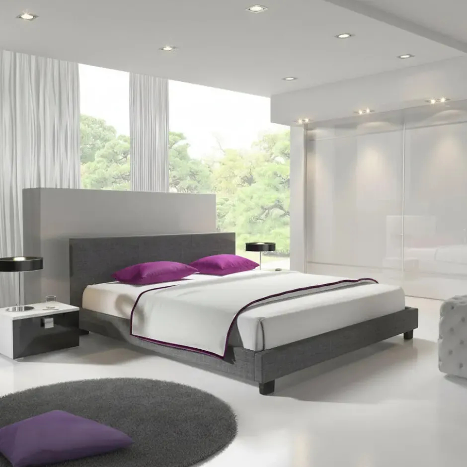 Meubella - Tweepersoonsbed George - Grijs - Stof - 160x200 cm