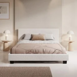 Meubella - Tweepersoonsbed George - Wit Teddystof - 140x200 cm
