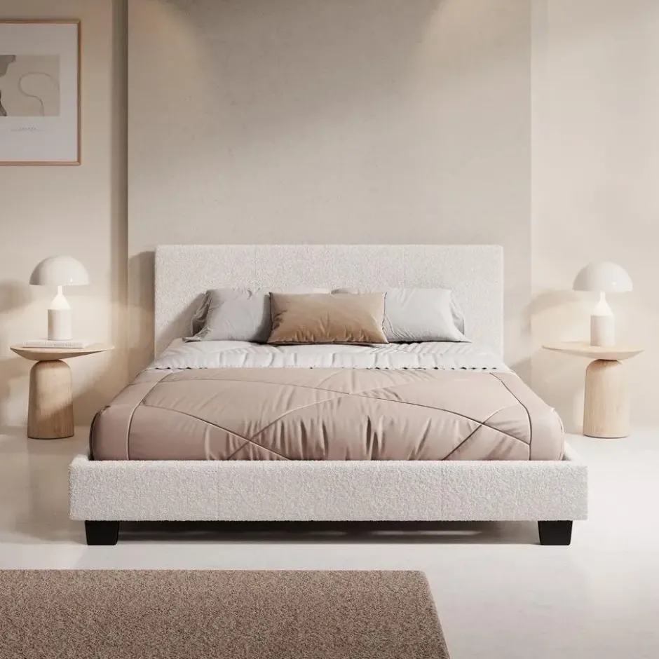 Meubella - Tweepersoonsbed George - Wit Teddystof - 140x200 cm