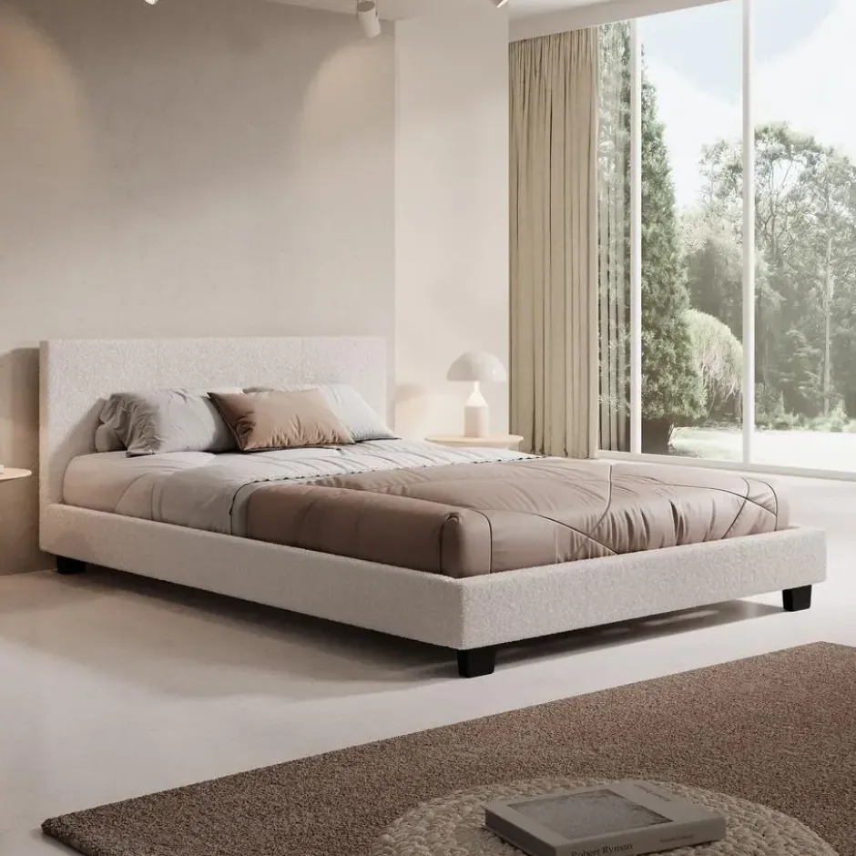Meubella - Tweepersoonsbed George - Wit Teddystof - 140x200 cm
