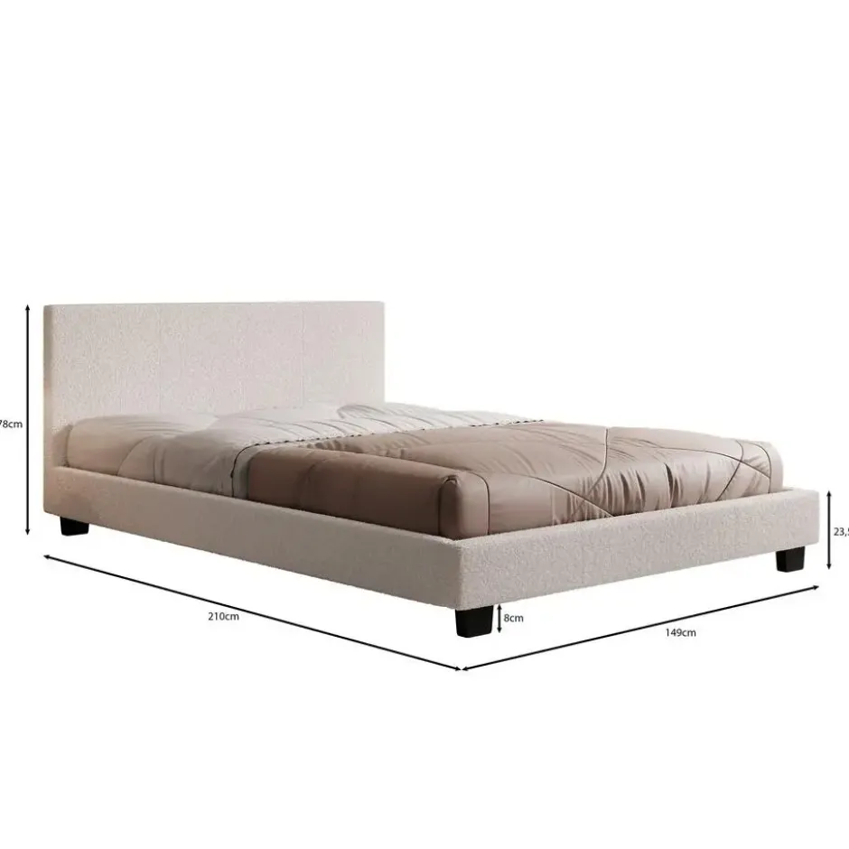 Meubella - Tweepersoonsbed George - Wit Teddystof - 140x200 cm