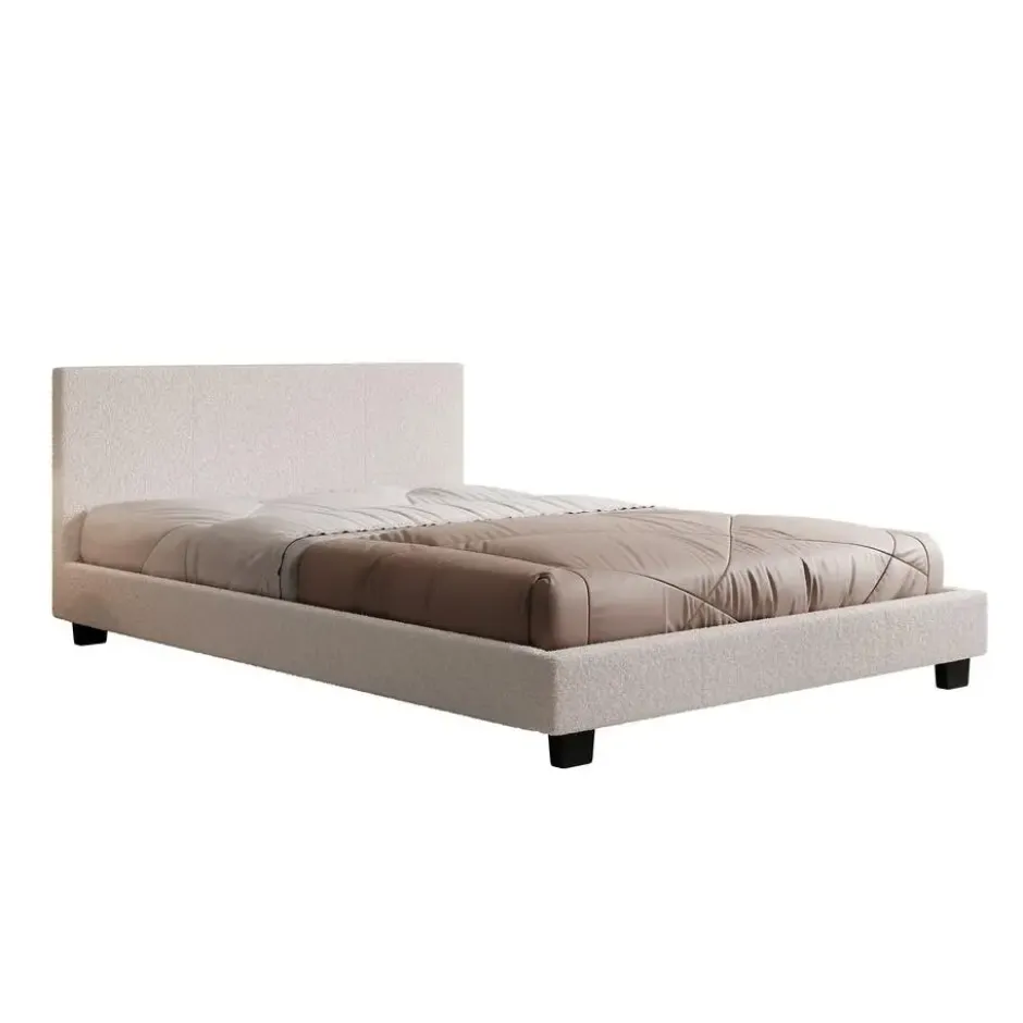 Meubella - Tweepersoonsbed George - Wit Teddystof - 140x200 cm