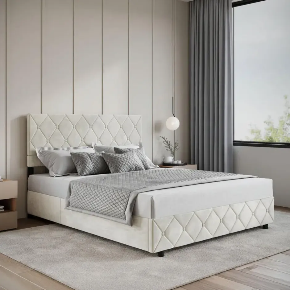Meubella - Tweepersoonsbed Hernandez - Beige 160x200 cm - Met gaslift