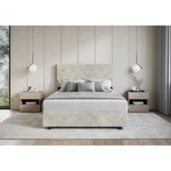 Meubella - Tweepersoonsbed Hernandez - Beige 140x200 cm - Met gaslift