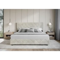 Meubella - Tweepersoonsbed Hernandez - Beige 180x200 cm - Met gaslift