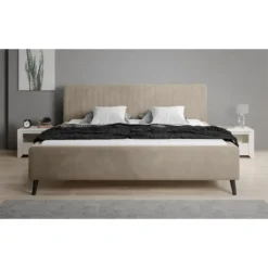 Meubella - Tweepersoonsbed Jackson - Beige - Velvet - 180x200 cm