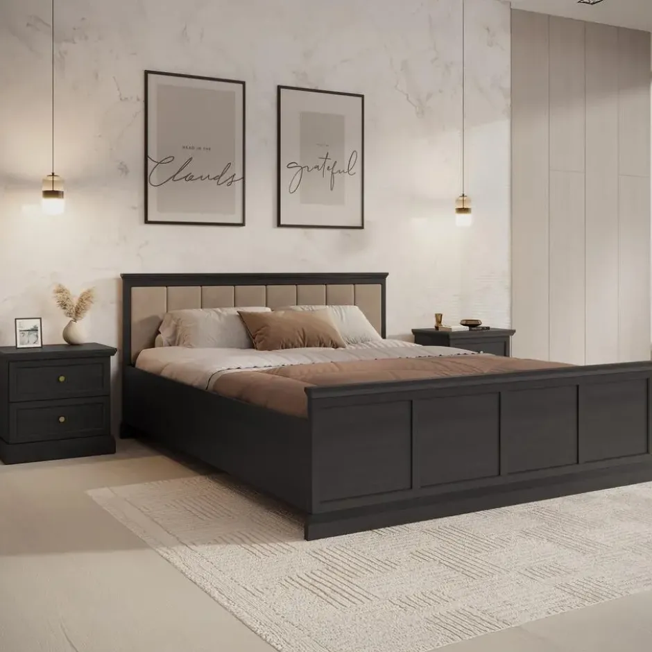 Meubella - Tweepersoonsbed Leroy - Zwart eiken - 160x200 cm