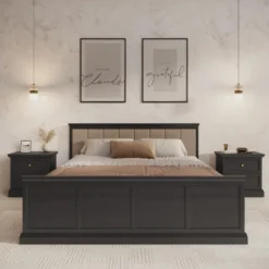 Meubella - Tweepersoonsbed Leroy - Zwart eiken - 160x200 cm