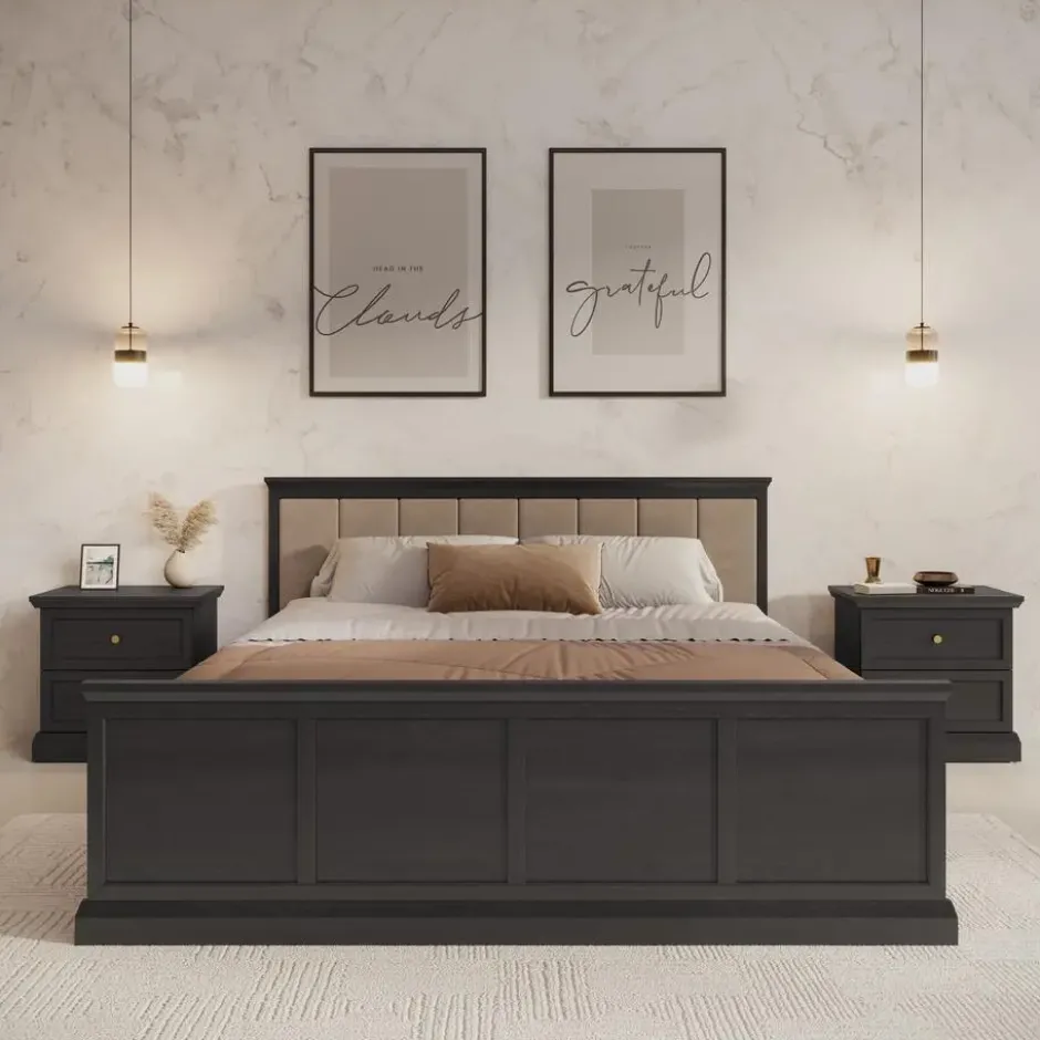 Meubella - Tweepersoonsbed Leroy - Zwart eiken - 160x200 cm