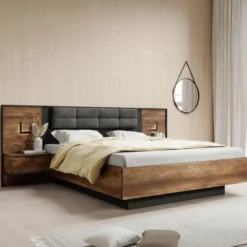 Meubella - Tweepersoonsbed Mulvey - Eiken - Antraciet - 160x200 cm