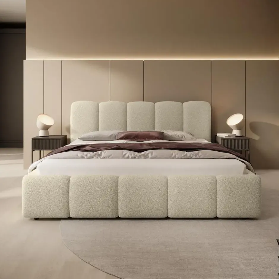 Meubella - Tweepersoonsbed Nolena - Beige stof - 180x200 cm