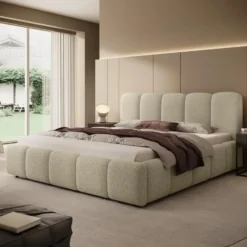 Meubella - Tweepersoonsbed Nolena - Beige stof - 180x200 cm