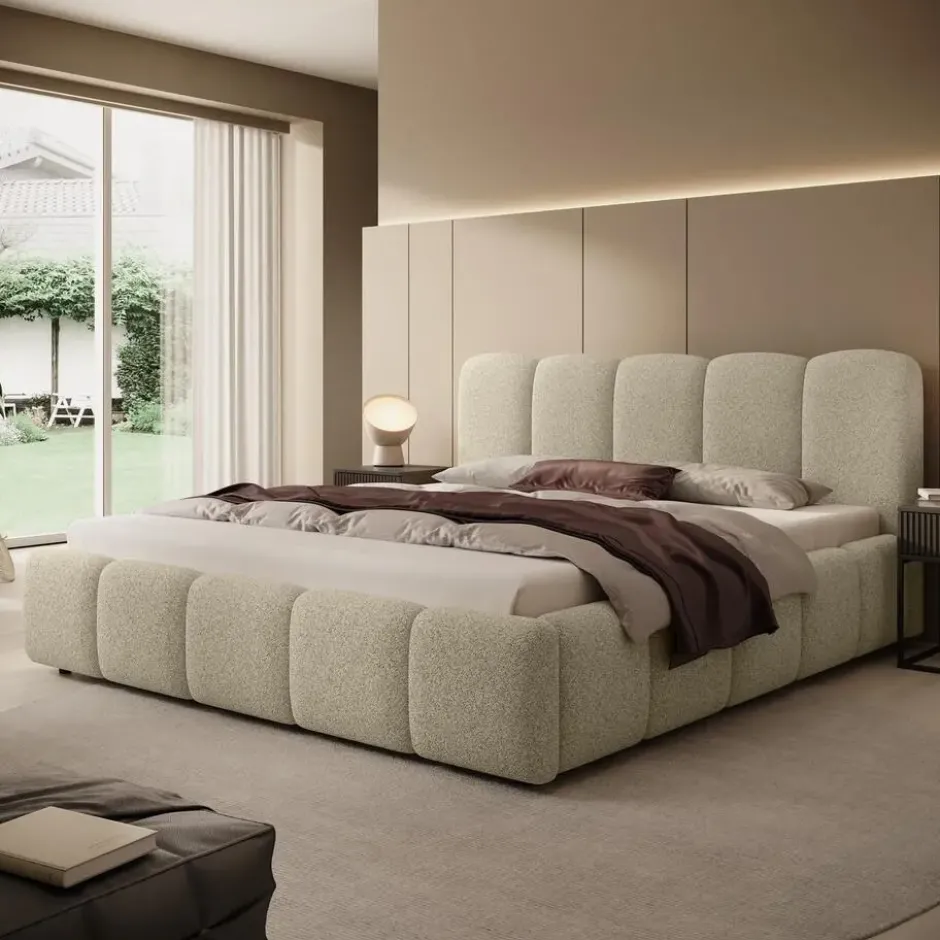 Meubella - Tweepersoonsbed Nolena - Beige stof - 180x200 cm