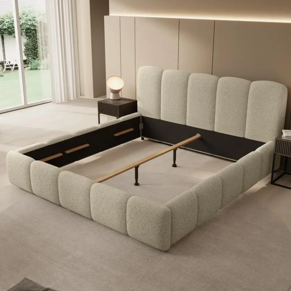 Meubella - Tweepersoonsbed Nolena - Beige stof - 180x200 cm