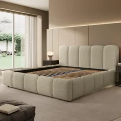 Meubella - Tweepersoonsbed Nolena - Beige stof - 180x200 cm