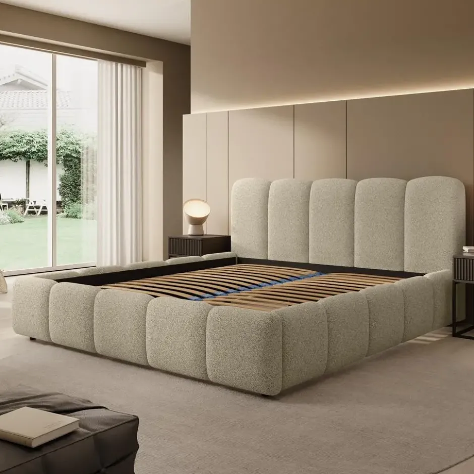 Meubella - Tweepersoonsbed Nolena - Beige stof - 180x200 cm