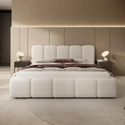 Meubella - Tweepersoonsbed Nolena - Beige teddystof - 180x200 cm