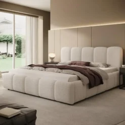 Meubella - Tweepersoonsbed Nolena - Beige teddystof - 180x200 cm