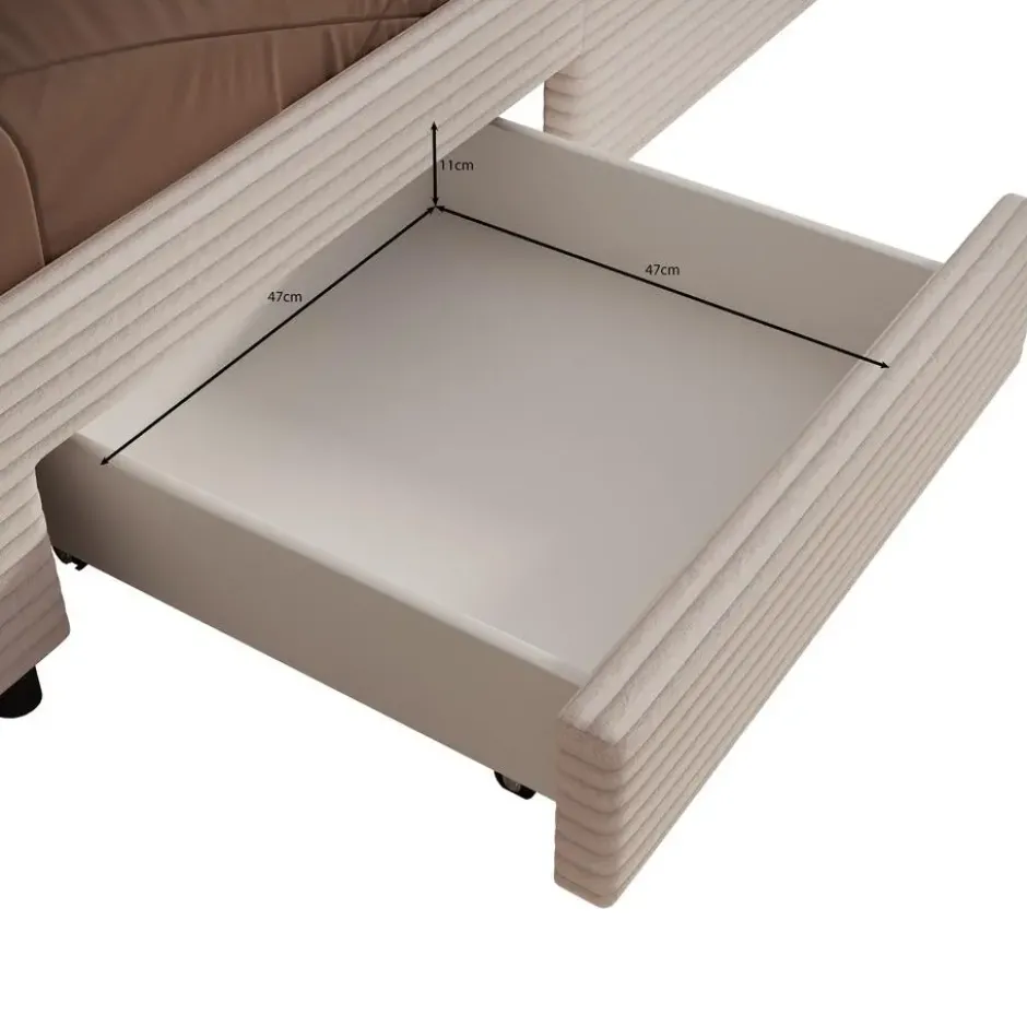 Meubella - Tweepersoonsbed Suente - Beige ribstof - 180x200 cm