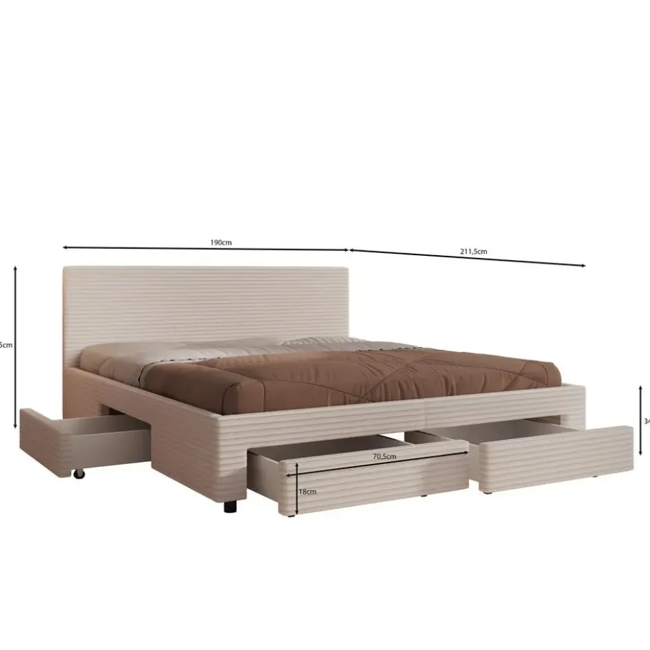 Meubella - Tweepersoonsbed Suente - Beige ribstof - 180x200 cm