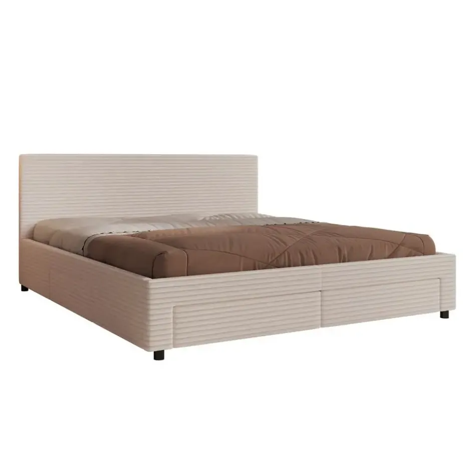 Meubella - Tweepersoonsbed Suente - Beige ribstof - 180x200 cm