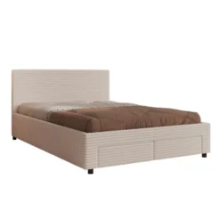 Meubella - Tweepersoonsbed Suente - Beige ribstof - 140x200 cm