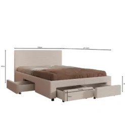 Meubella - Tweepersoonsbed Suente - Beige ribstof - 140x200 cm