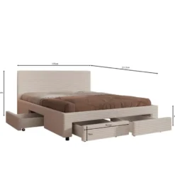 Meubella - Tweepersoonsbed Suente - Beige ribstof - 160x200 cm