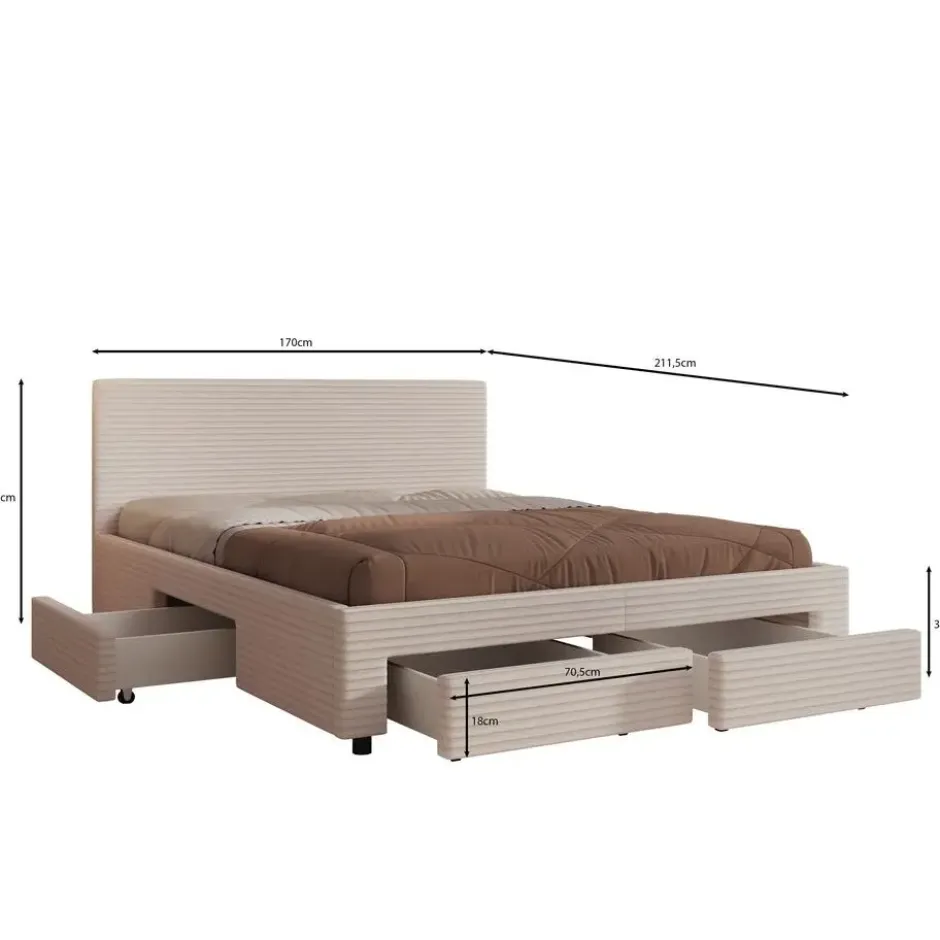 Meubella - Tweepersoonsbed Suente - Beige ribstof - 160x200 cm