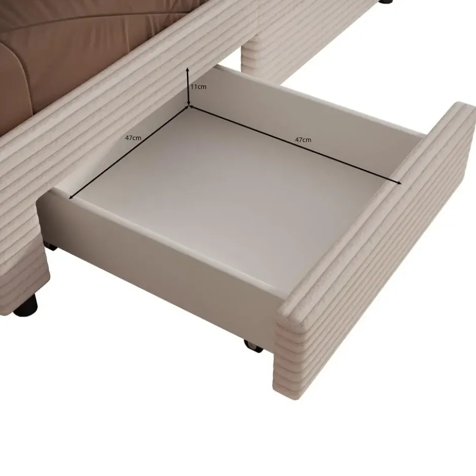 Meubella - Tweepersoonsbed Suente - Beige ribstof - 160x200 cm
