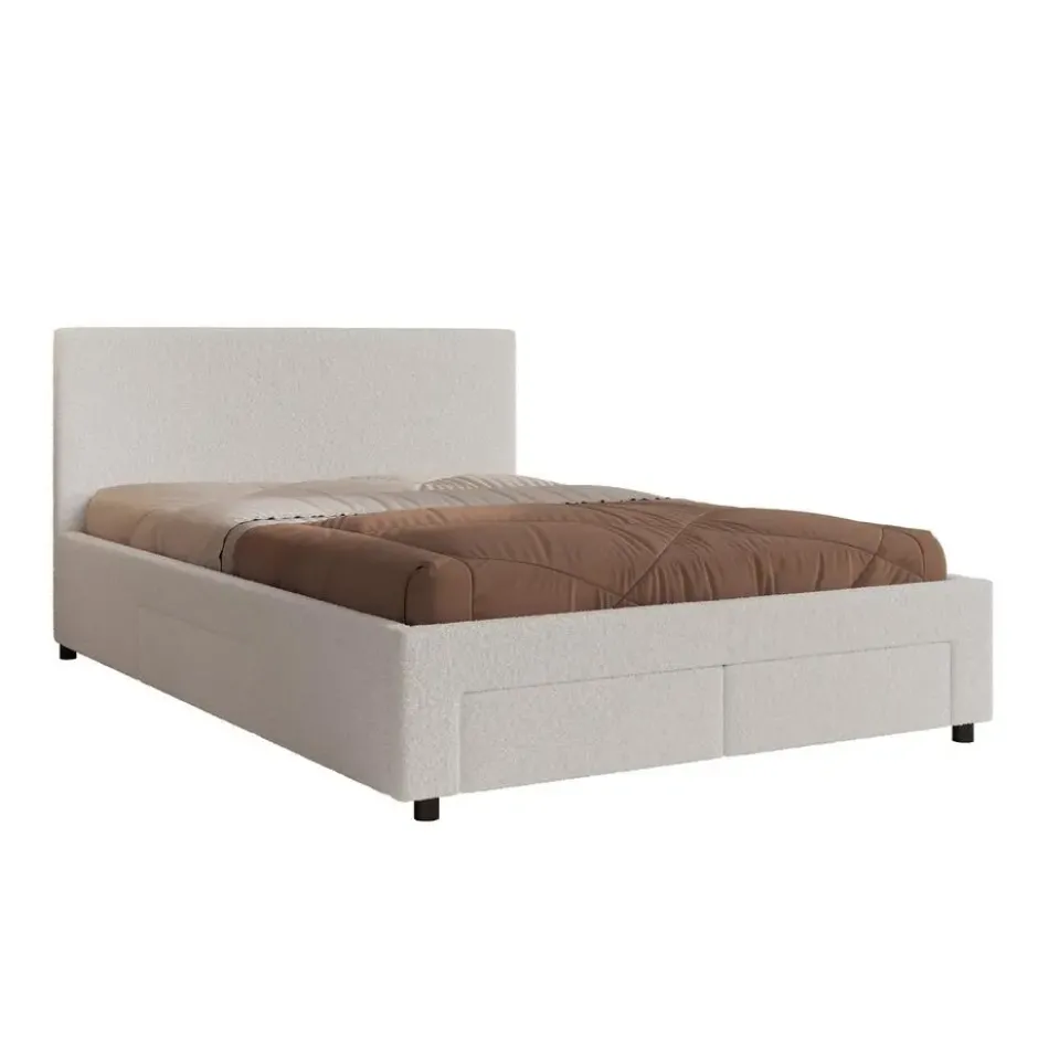 Meubella - Tweepersoonsbed Suente - Wit Teddystof - 140x200 cm