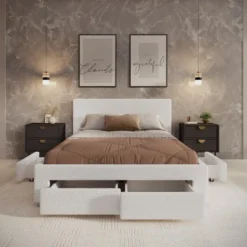 Meubella - Tweepersoonsbed Suente - Wit Teddystof - 140x200 cm