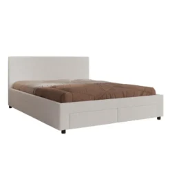 Meubella - Tweepersoonsbed Suente - Wit Teddystof - 160x200 cm