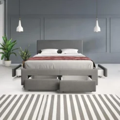 Meubella - Tweepersoonsbed Suente - Grijs - 140x200 cm