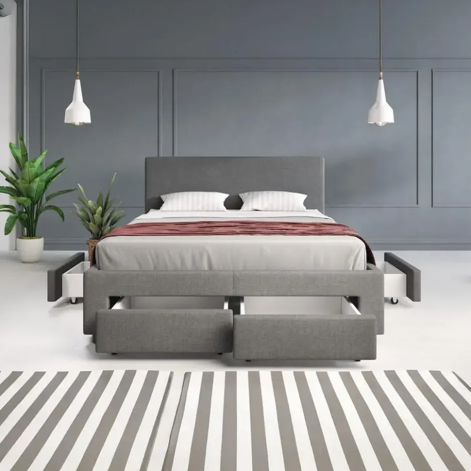 Meubella - Tweepersoonsbed Suente - Grijs - 140x200 cm