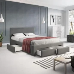Meubella - Tweepersoonsbed Suente - Grijs - 140x200 cm