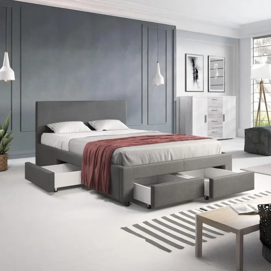 Meubella - Tweepersoonsbed Suente - Grijs - 140x200 cm
