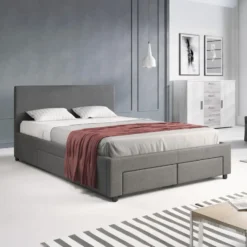 Meubella - Tweepersoonsbed Suente - Grijs - 140x200 cm