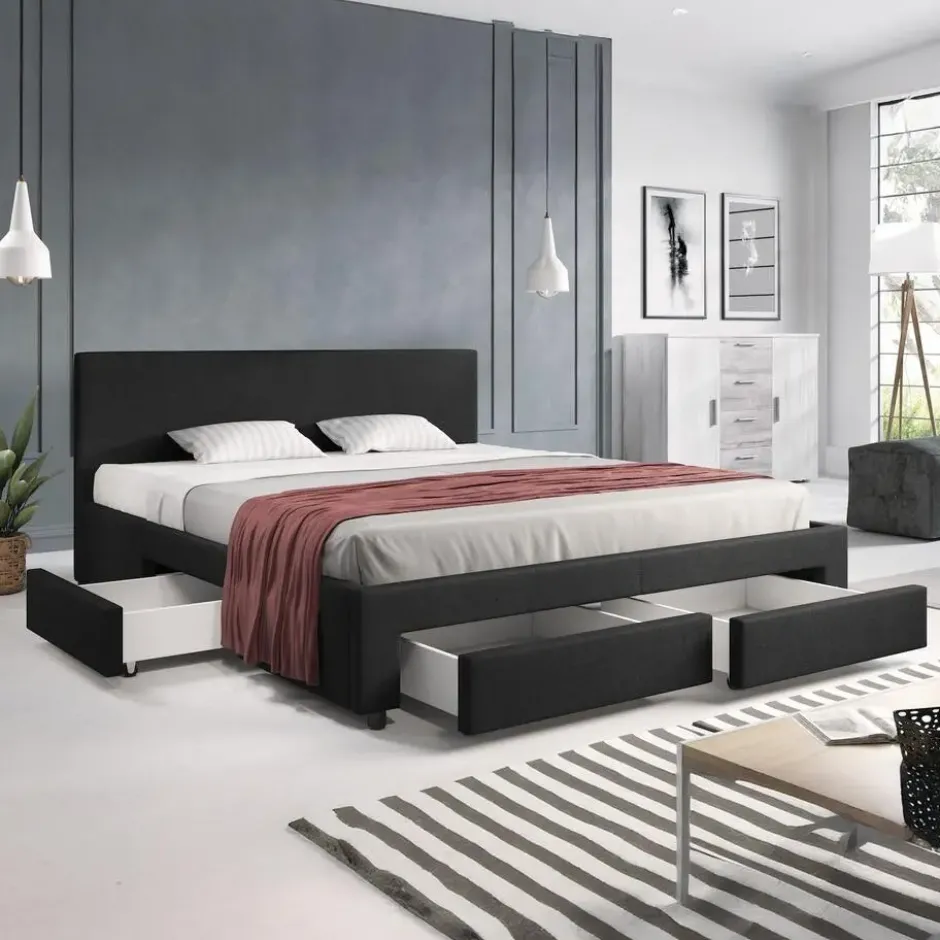 Meubella - Tweepersoonsbed Suente - Zwart - 180x200 cm