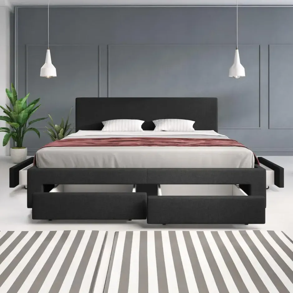 Meubella - Tweepersoonsbed Suente - Zwart - 180x200 cm